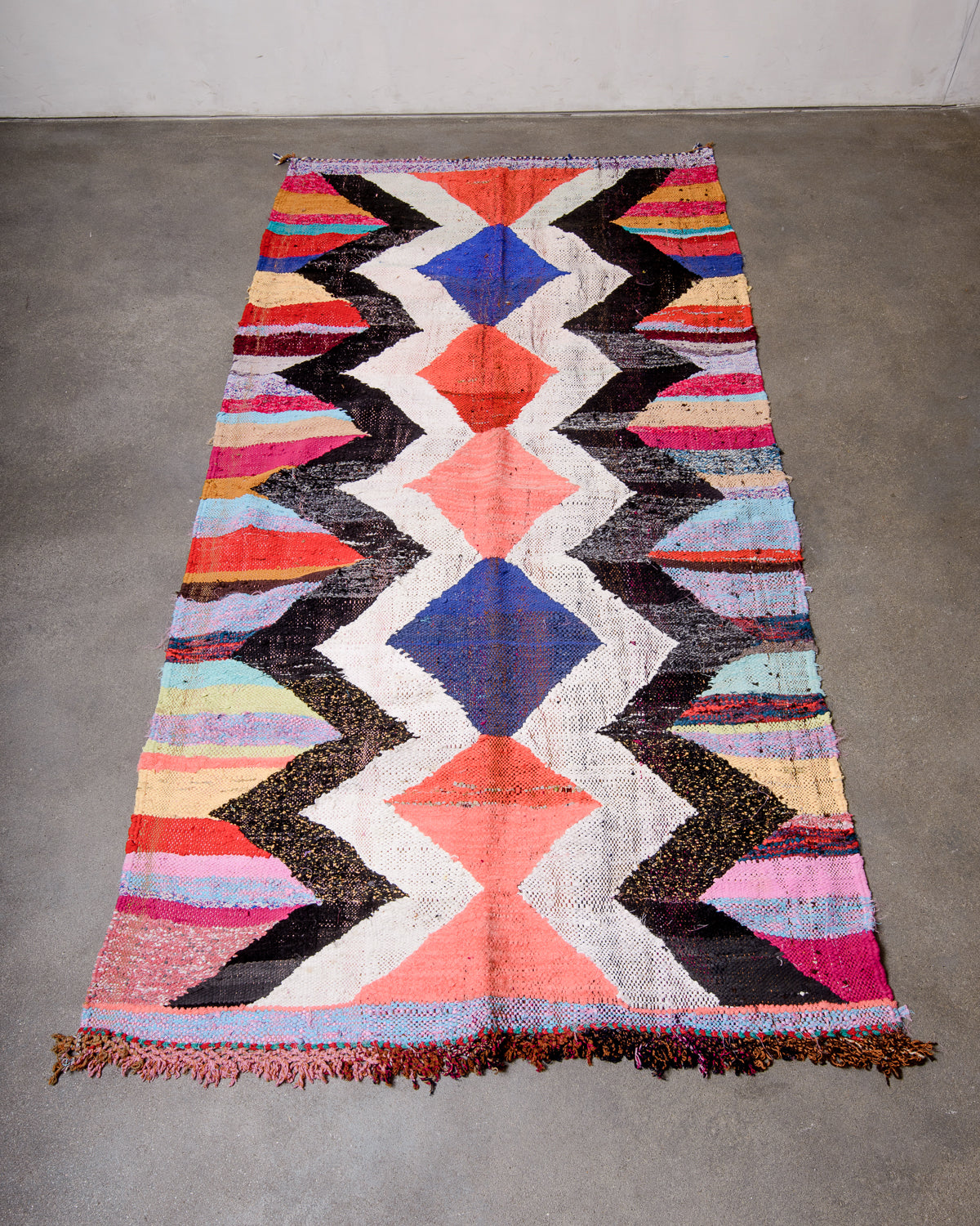 Modern, designer, handcrafted Berber rug from Morocco. Vintage carpet with beautiful colours and patterns.